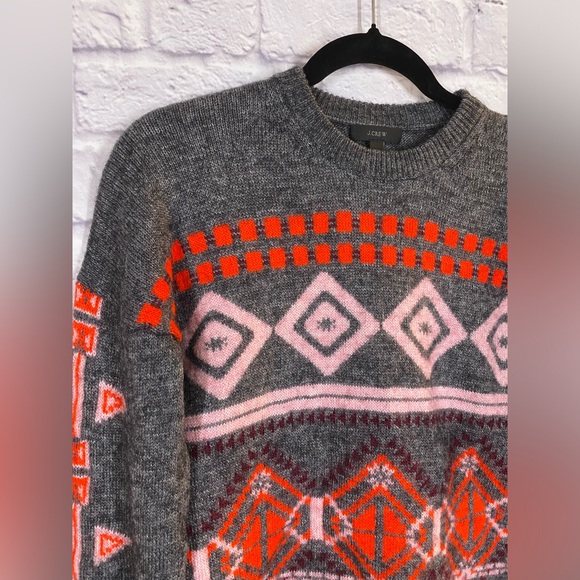 J.Crew Wool Blend Nordic Fair Isle Sweater Mohair Wool Acrylic Blend Size M - Picture 2 of 7